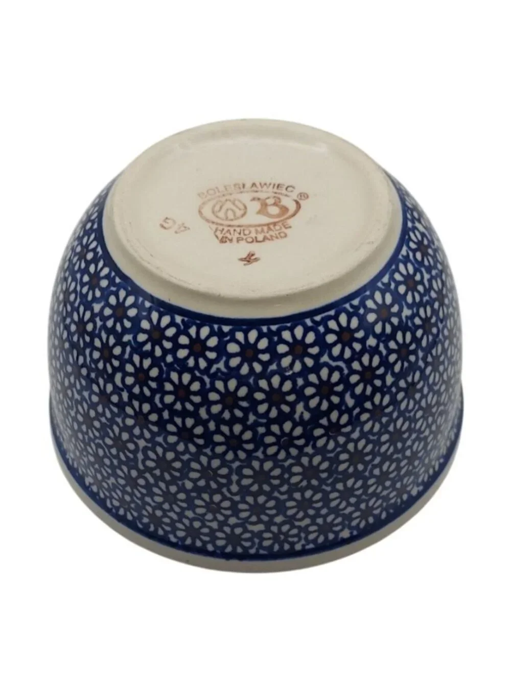 Hand Made Boleslawiec Pottery Cobalt Blue Daisy Stoneware Mixing Bowl Floral 4G